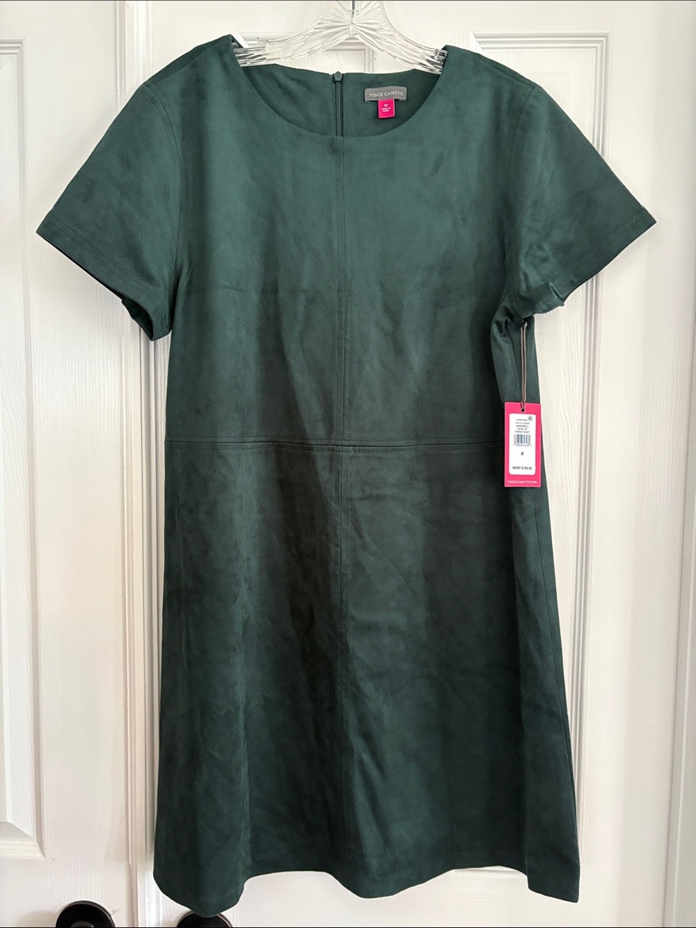 Vince Camuto Deep forest green soft Faux suede Short Sleeve Dress SIZE M NWT